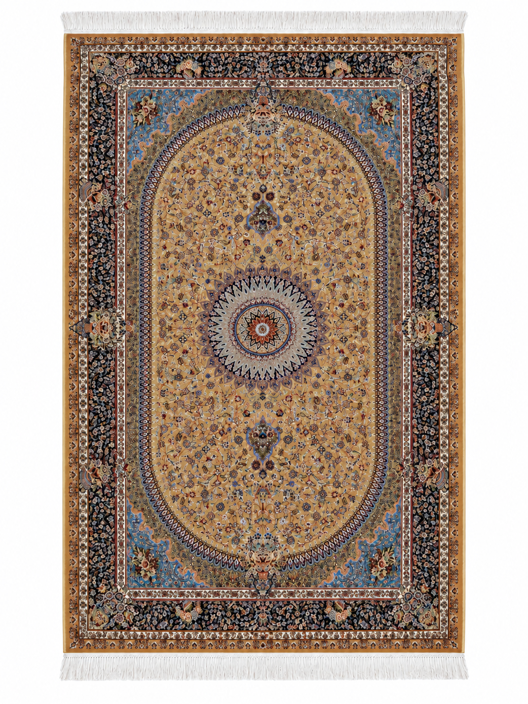 Golden Celestial Medallion Silk Carpet 100x150cm