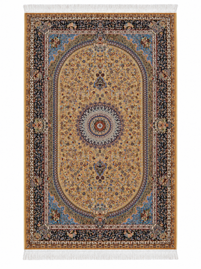 Golden Celestial Medallion Silk Carpet 100x150cm
