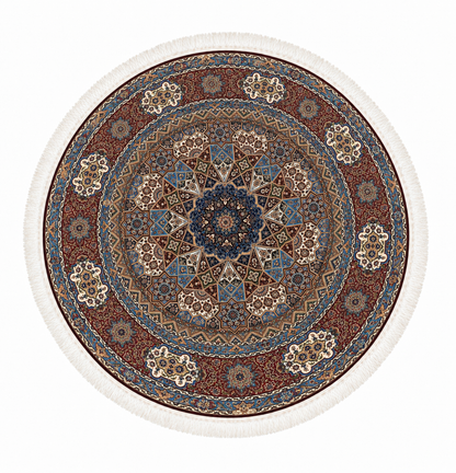 Persian Heritage Star Medallion Burgundy Round Silk Carpet 200cm Diameter