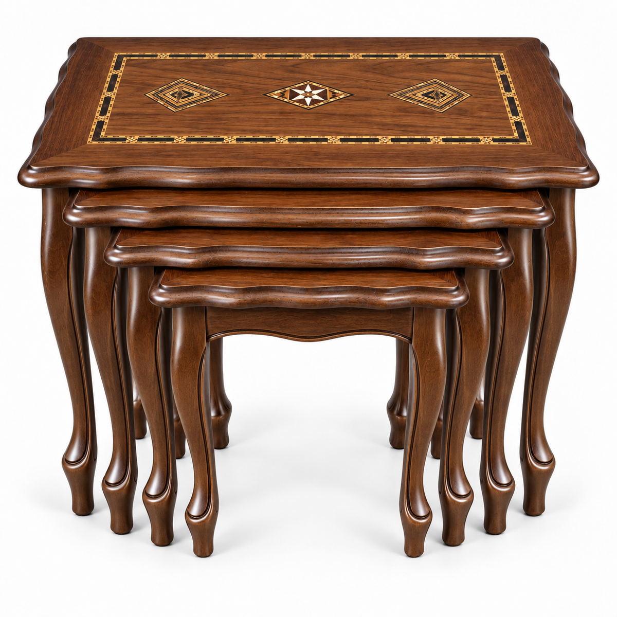 Anatolian Mosaic Beechwood Nesting Table Set 4in1