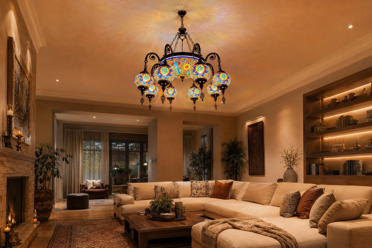 Topkapi Palace Turkish Mosaic Glass Chandelier - 6781-