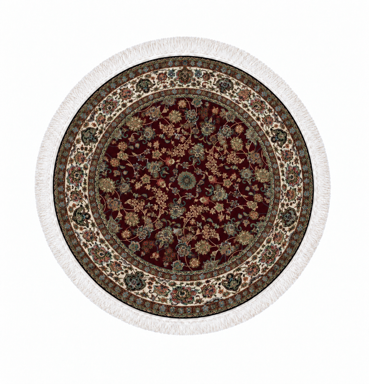 Imperial Burgundy Garden Persian Round Silk Carpet 100cm Diameter