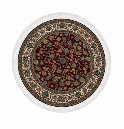 Imperial Burgundy Garden Persian Round Silk Carpet 100cm Diameter