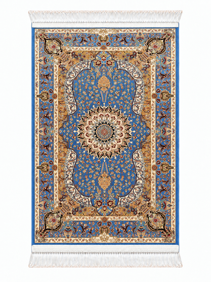 Sapphire Paradise Medallion Silk Carpet 60x90cm