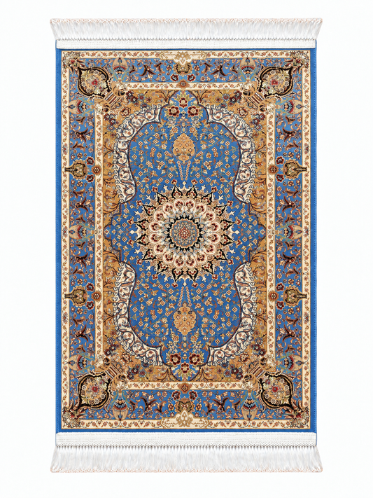 Sapphire Paradise Medallion Silk Carpet 60x90cm