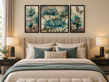Handcrafted Teal Blossom Harmony 3-in-1  Wall Art Frame