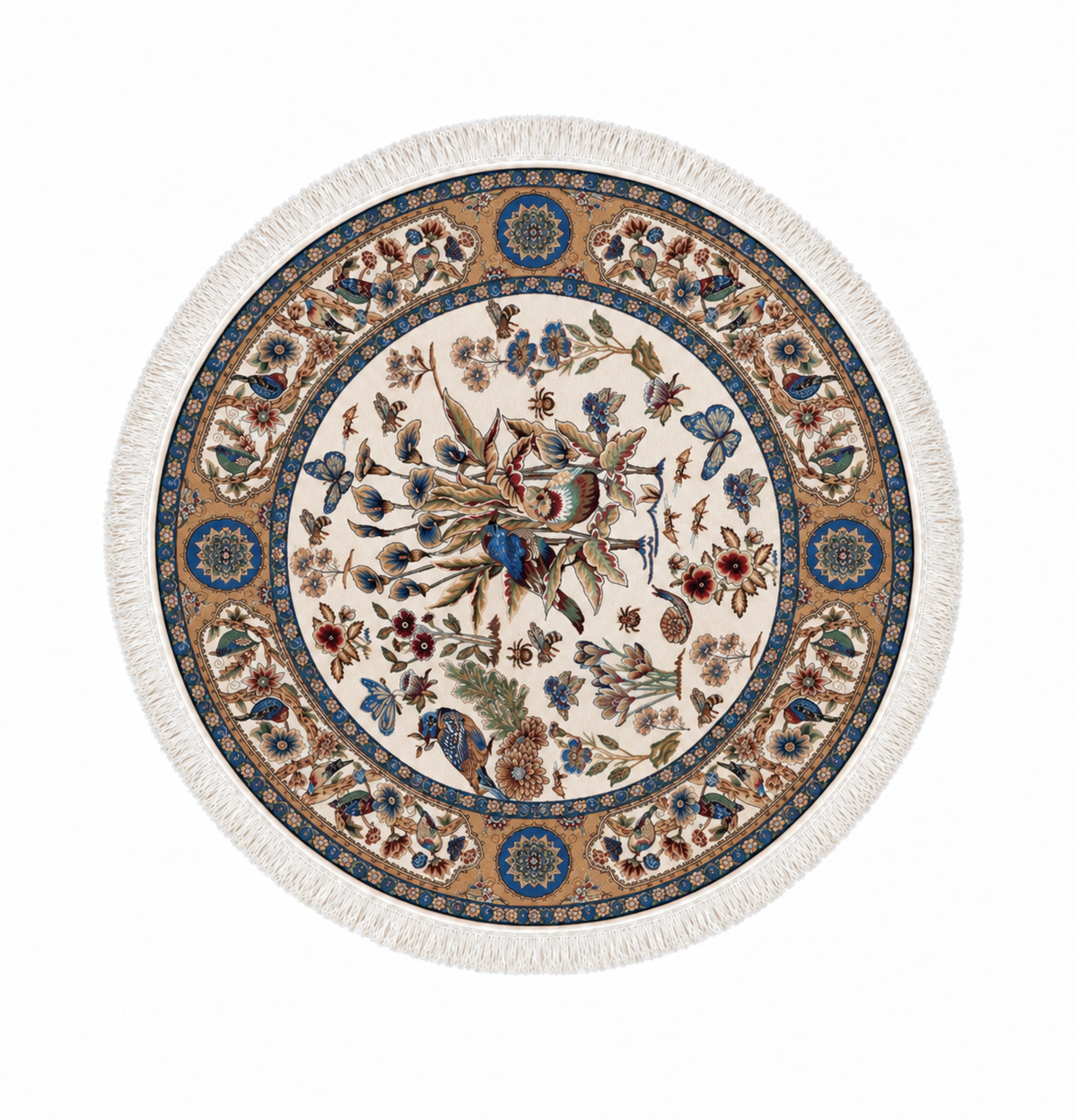 Qum Enchanted Garden Silk Carpet Round 100cm Diameter