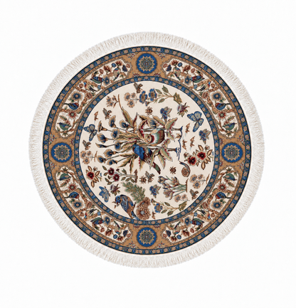 Qum Enchanted Garden Silk Carpet Round 100cm Diameter
