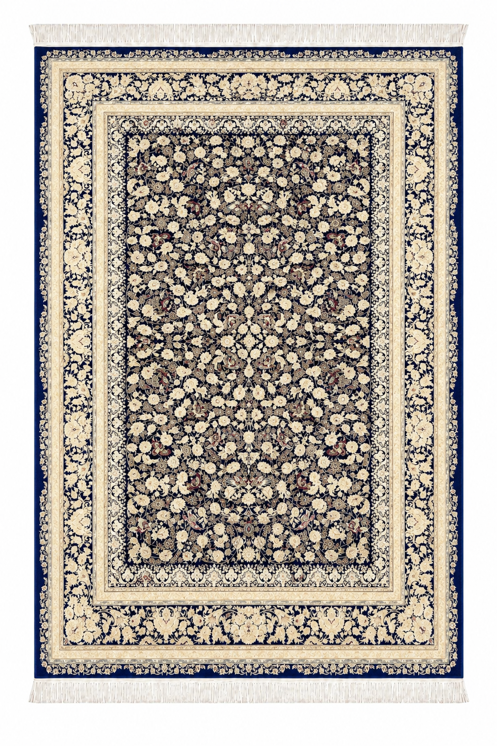 Midnight Ivory Garden Natural Persian Wool & Silk Carpet 200x300 cm