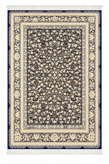 Midnight Ivory Garden Natural Persian Wool & Silk Carpet 200x300 cm