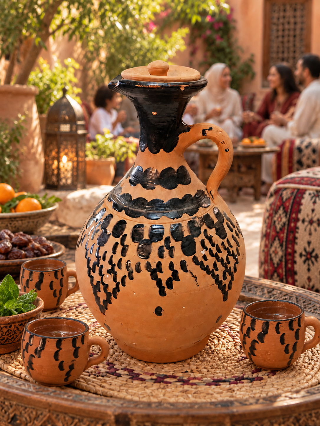 Hand-Painted Atlas Clay Moroccan Water Jar - M76