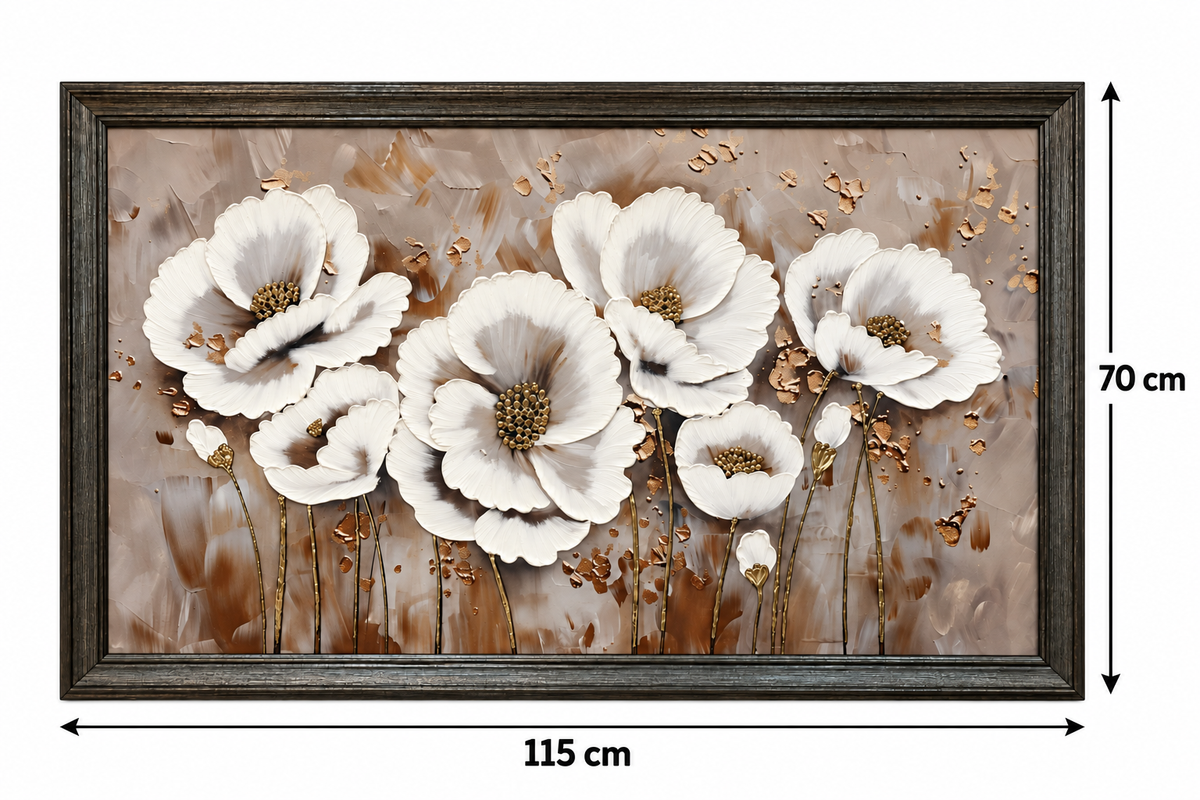 Ivory Blossom Elegance Decorative Wall Art Frame (70x115)