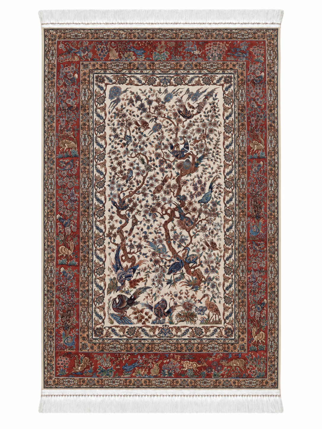 Persian Enchanted Aviary Silk Carpet 100x150cm