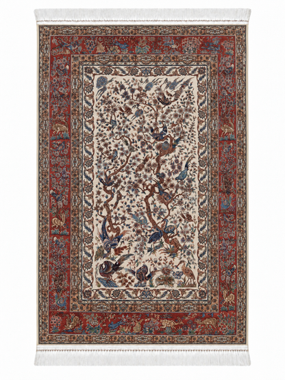 Persian Enchanted Aviary Silk Carpet 100x150cm
