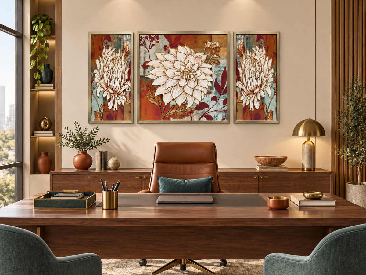 Golden Dahlia Bloom 3-in-1  Wall Art Frame