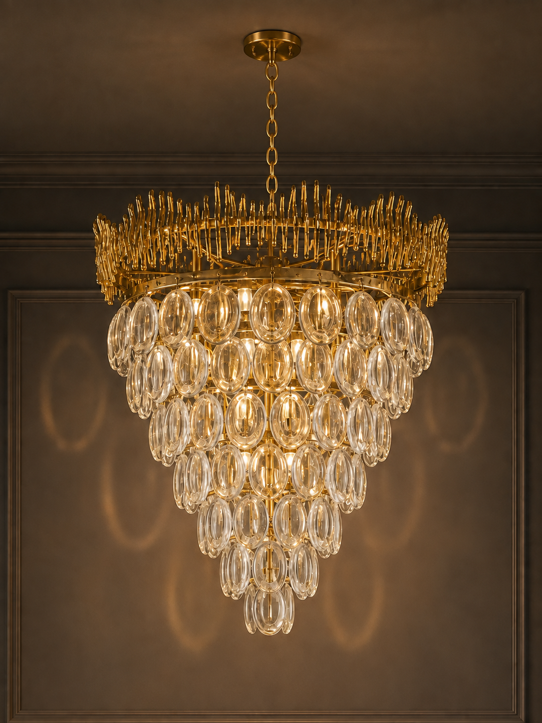 Golden Cascade Oval Crystal Chandelier