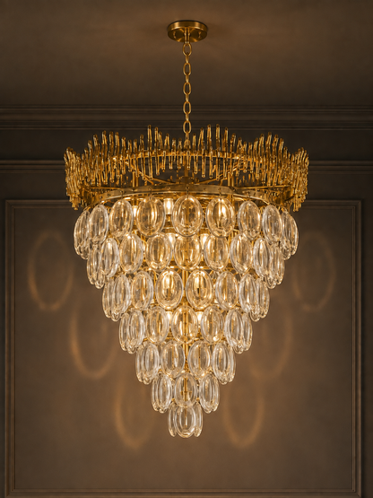 Golden Cascade Oval Crystal Chandelier
