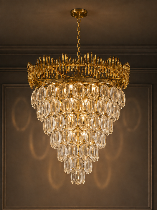 Golden Cascade Oval Crystal Chandelier
