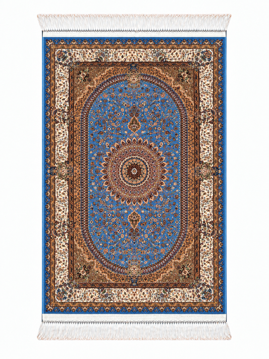Azure Royal Medallion Silk Carpet 60x90cm