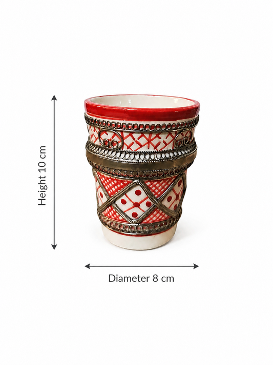 Handcrafted Marrakesh Tea Glass with Silver Filligree - M153(02)