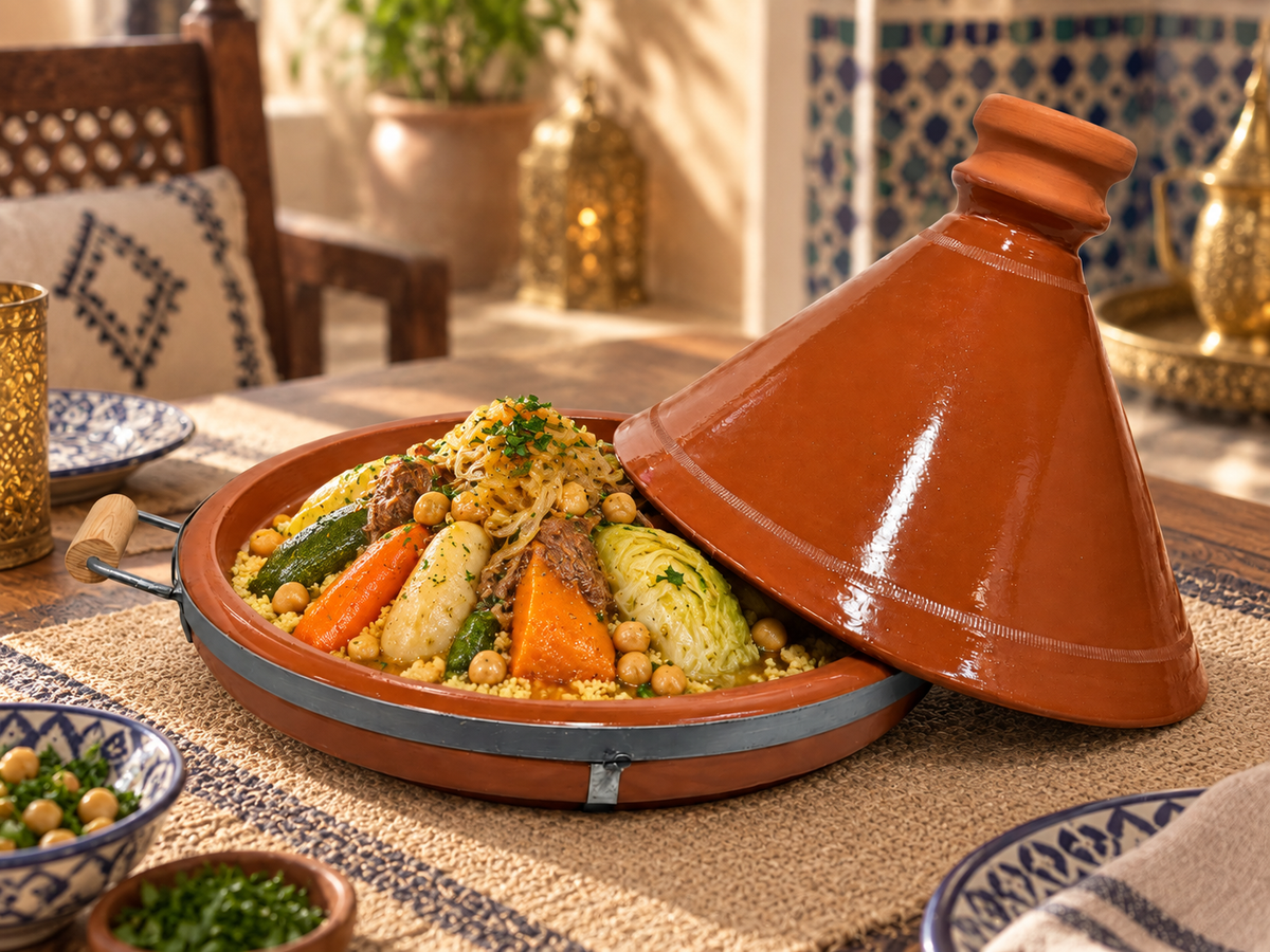 Traditional Moroccan Clay Cooking Tajine with Handle (Ds02)