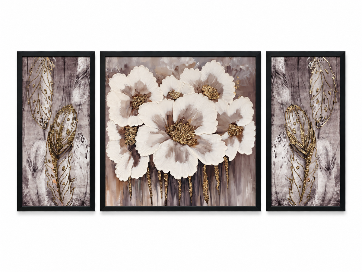 Golden Feather Blossom 3-in-1 Wall Art Frame