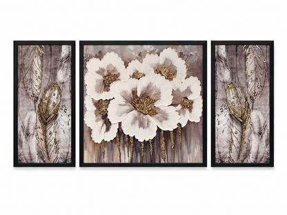 Golden Feather Blossom 3-in-1 Wall Art Frame