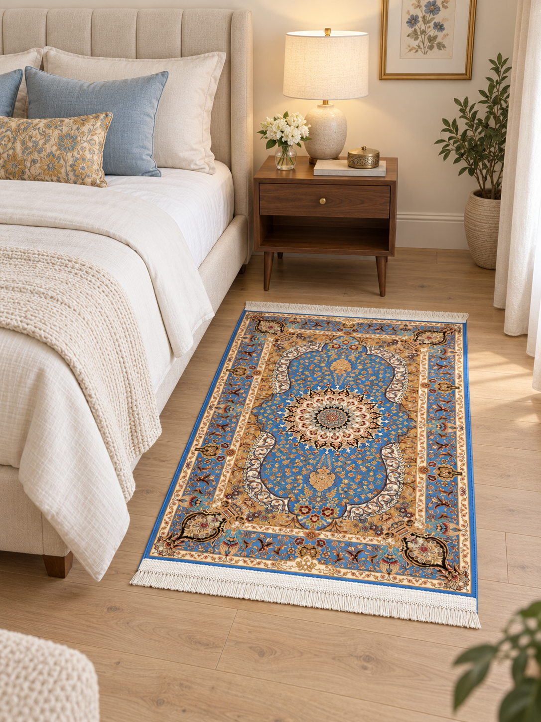 Sapphire Paradise Medallion Silk Carpet 100x150cm
