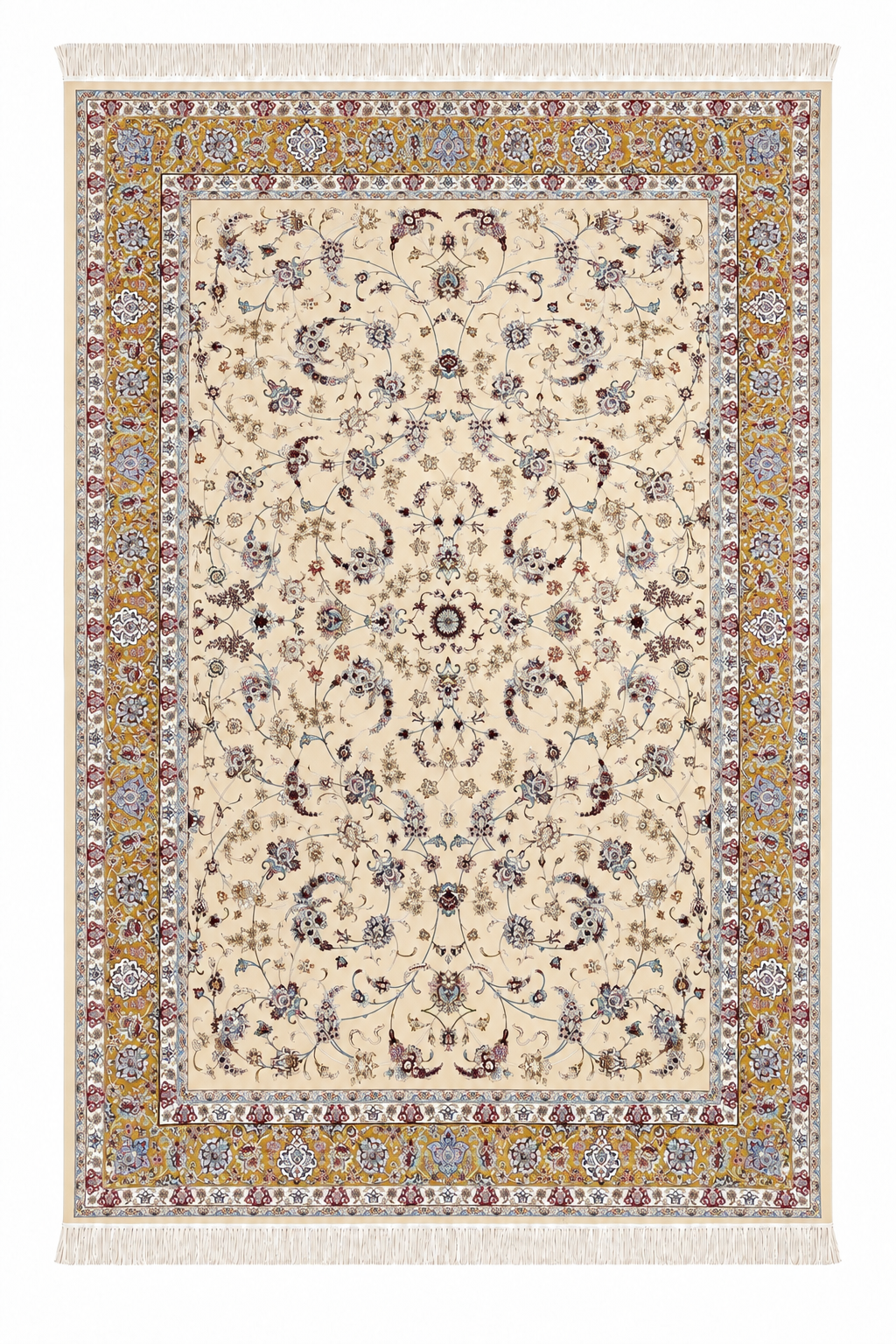 Golden Ivory Natural Persian Wool & Silk Carpet 200x300 cm