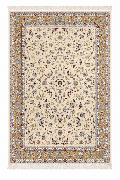 Golden Ivory Natural Persian Wool & Silk Carpet 200x300 cm