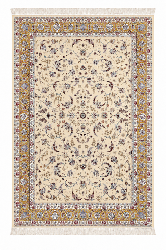 Golden Ivory Natural Persian Wool & Silk Carpet 200x300 cm