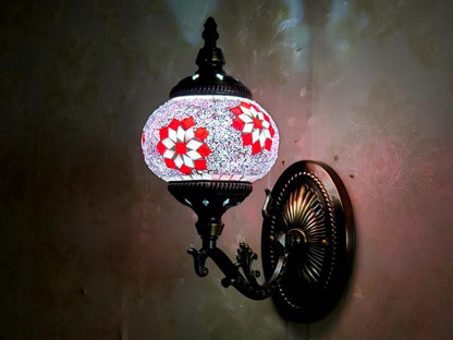Turkish Honeycomb Mosaic Wall Lamp – Handcrafted Multicolor Glass Wall Sconce - 1320-1W