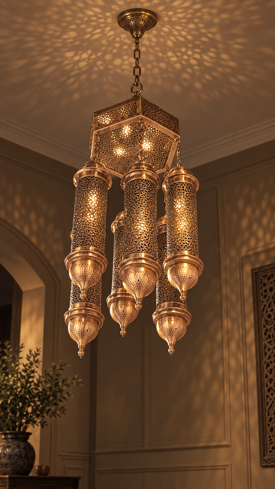 Ottoman Imperial Laser-Cut Brass Chandelier