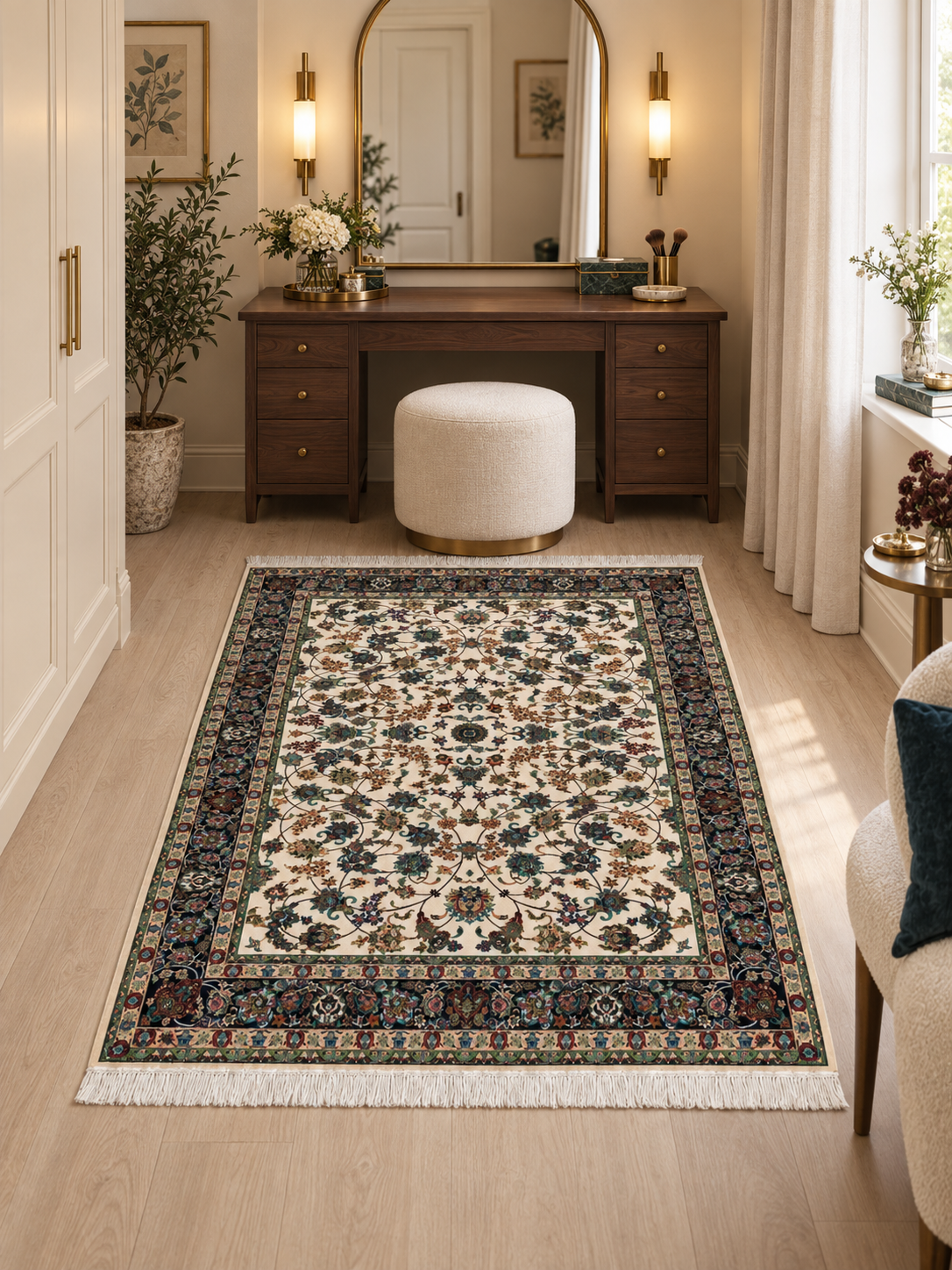 Ivory Garden Persian Silk Carpet 100x150cm