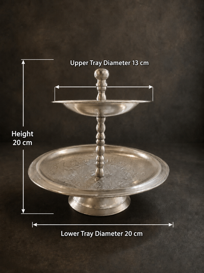 Moroccan Engraved Nickel Two-Tier Sweet Stand - Large M138