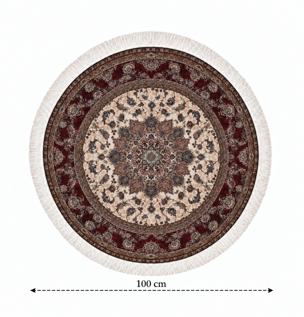 Burgundy Majestic Medallion Persian Silk Carpet Round 100cm Diameter