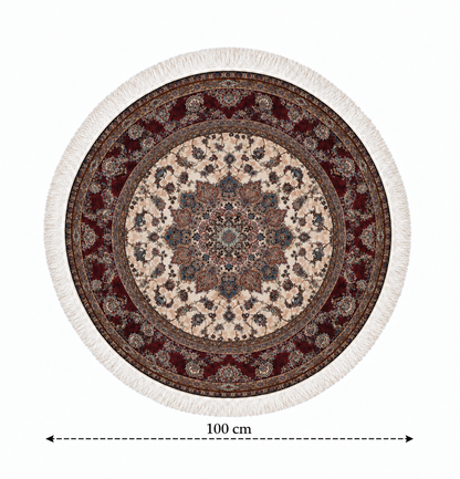 Burgundy Majestic Medallion Persian Silk Carpet Round 100cm Diameter