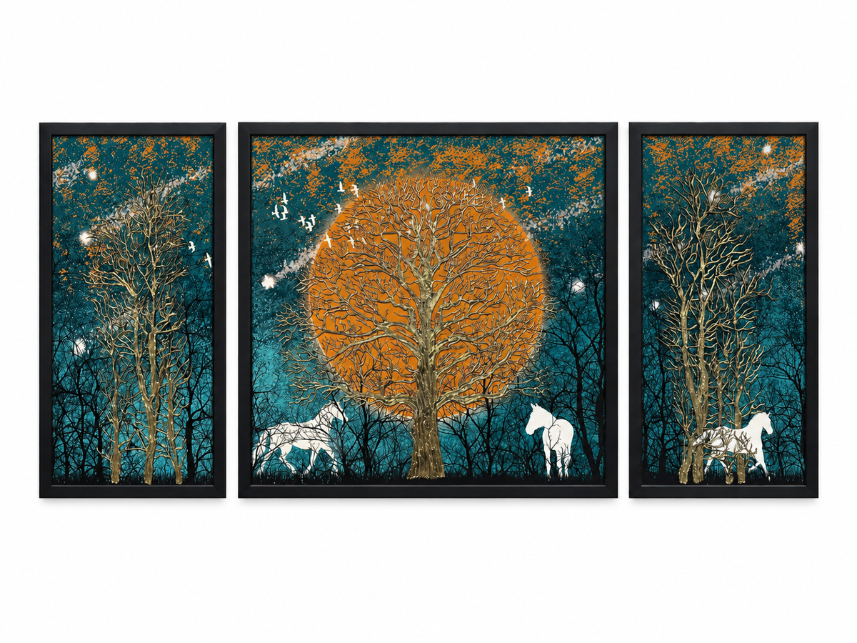 Golden Moonlight Forest 3-in-1 Wall Art Frame
