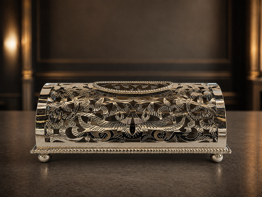 Moroccan Silver Arabesque Tissue Holder M107