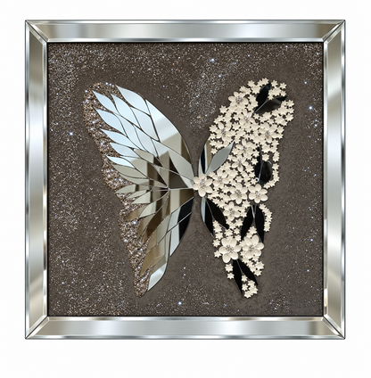 Handcrafted Silver Blossom Butterfly Wall Frame (70x70cm)