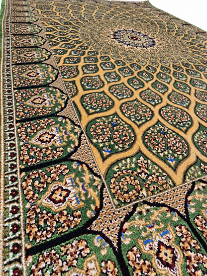 Qum Emerald Silk Medallion Carpet 60x90cm