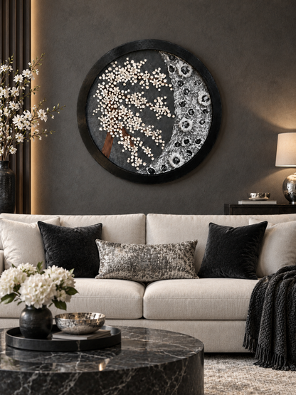 Moonlit Blossom Tree Wall Art               (80 dia) - Built-in-LED