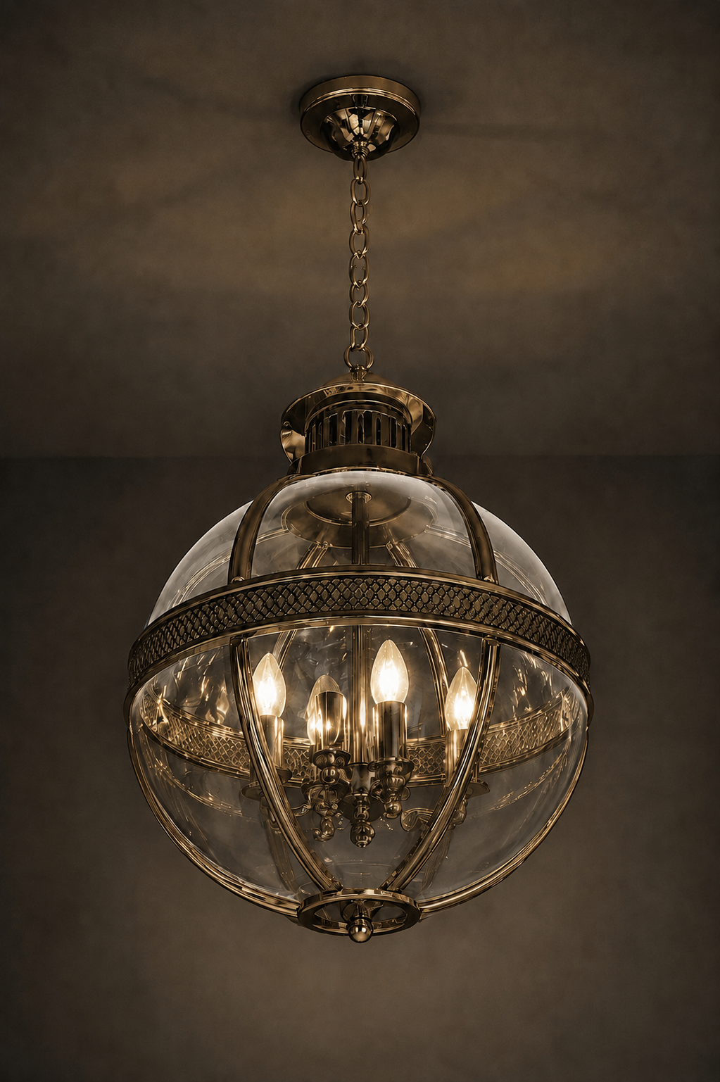 Ottoman Crystal Globe Pendant Brass