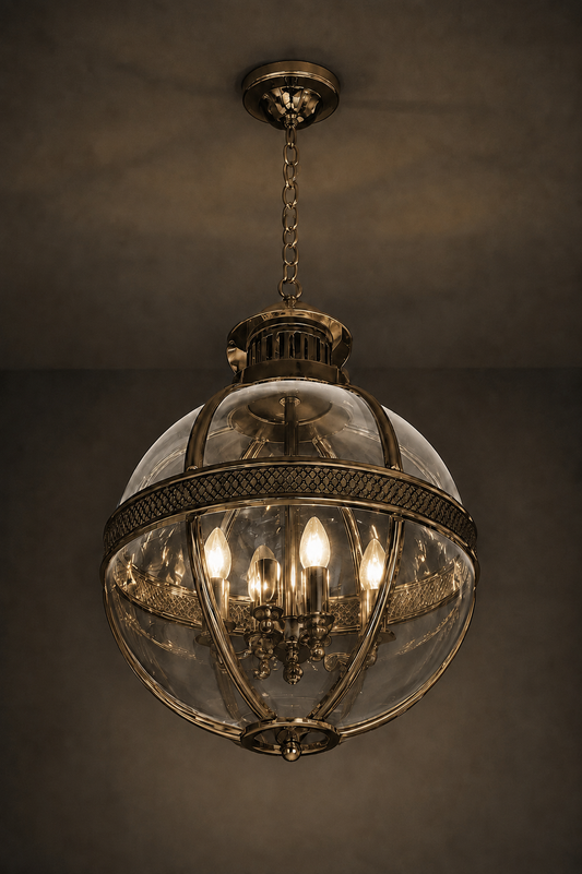 Ottoman Crystal Globe Pendant Brass