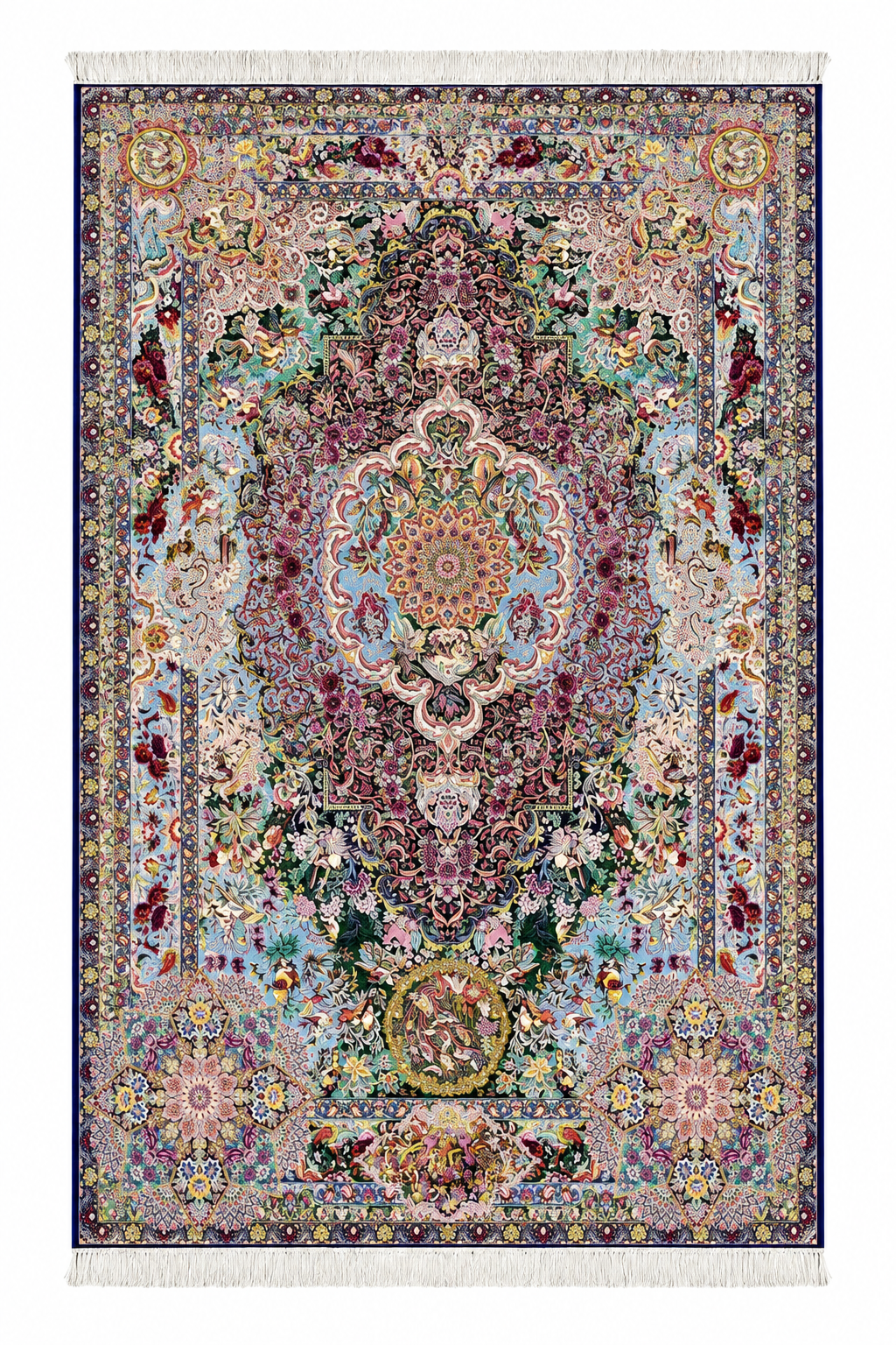 Imperial Garden Hand-Bordered Natural Wool & Silk Carpet 200x300 cm