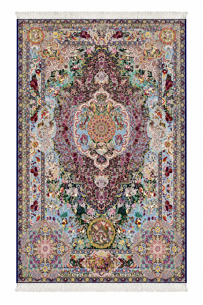 Imperial Garden Hand-Bordered Natural Wool & Silk Carpet 200x300 cm
