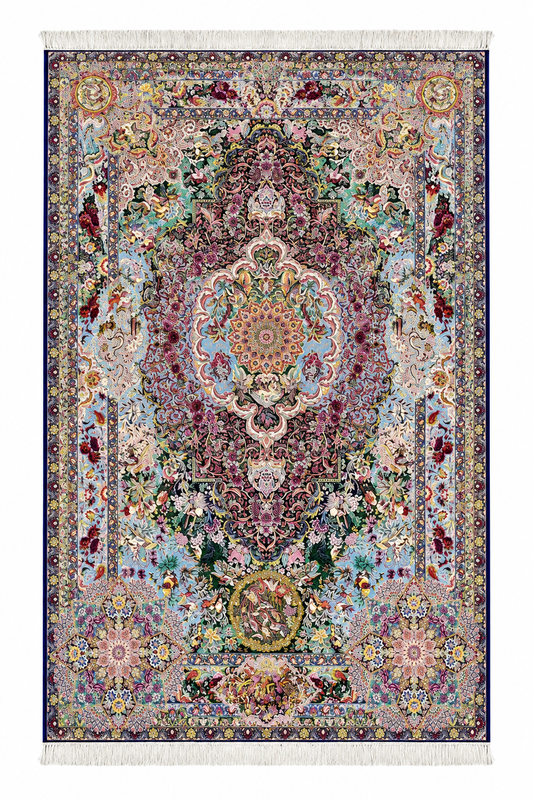 Imperial Garden Hand-Bordered Natural Wool & Silk Carpet 200x300 cm