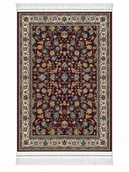 Imperial Burgundy Garden Persian Silk Carpet 100x150cm