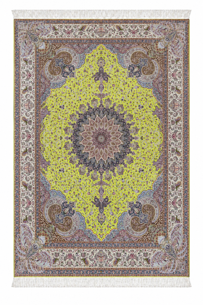 Lime Radiance Hand-Bordered Natural Wool & Silk Carpet 300x400 cm