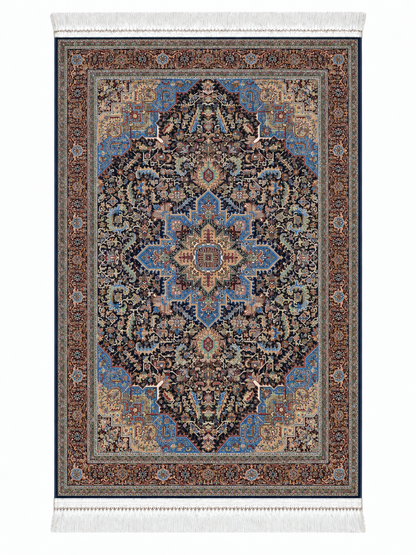 Royal Azure Geometric Medallion Silk Carpet 100x150cm